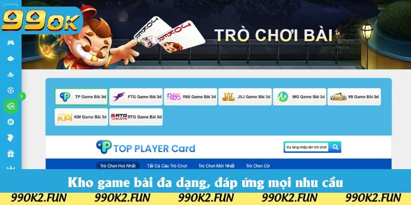 Kho game bài đa dạng, đáp ứng tất cả nhu cầu