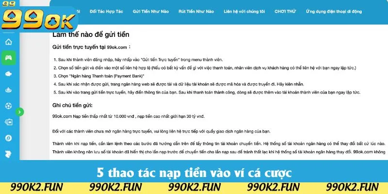 5 thao tác nạp tiền vào ví cá cược